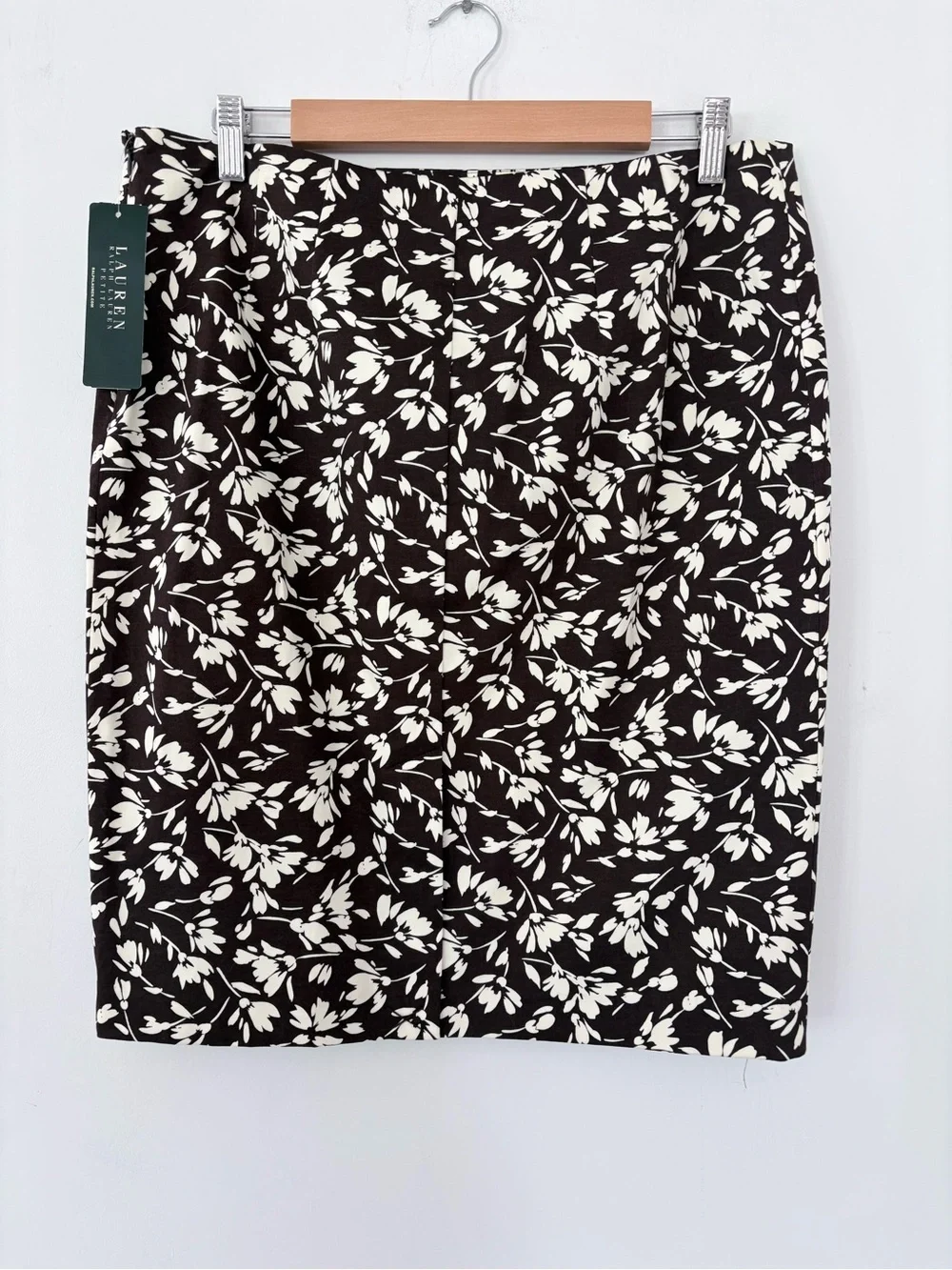 LAUREN RALPH LAUREN 12P Brown Cream Floral Pencil Skirt NWT Side Zip Back Slit
